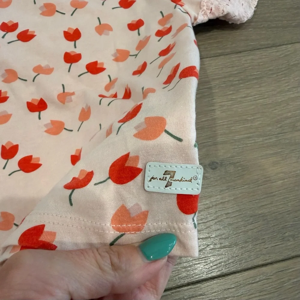 7 FOR ALL MANKIND Pink Denim Tulip Spring Short Sleeve Overall Dress Size‎ 3T